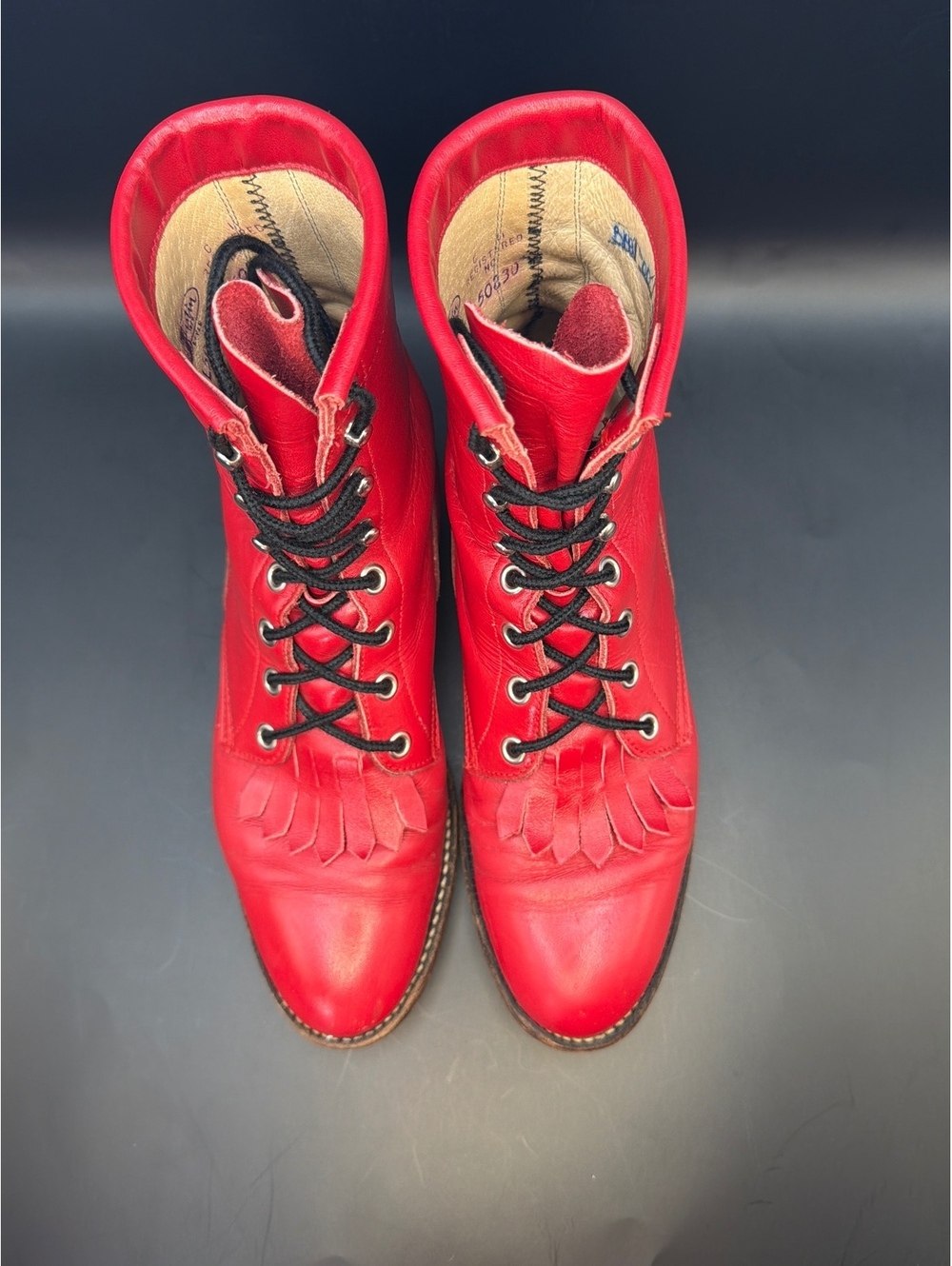 Vintage Justin Red Leather Lace-Up Logger Work Boots Women's Size 6 B L503 - Picture 3 of 13